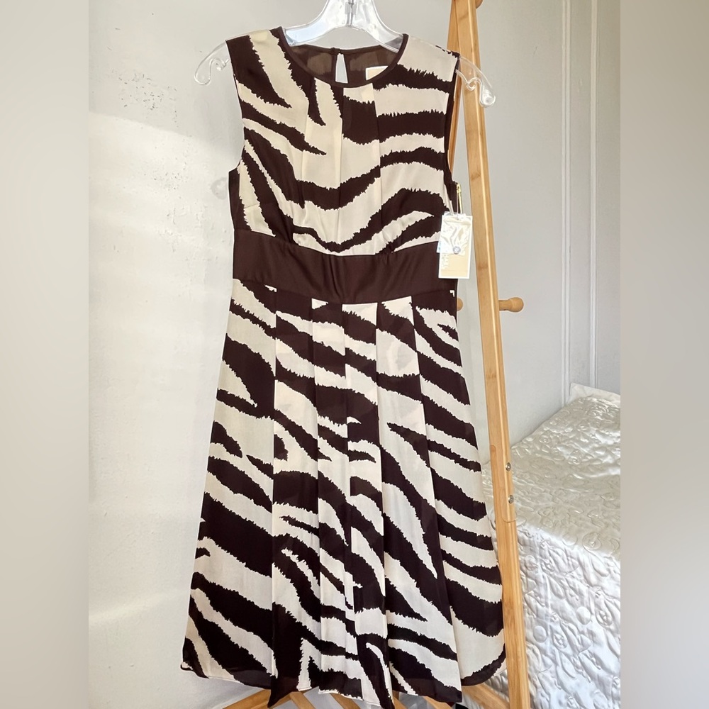 NEW Michael Kors Silk Zebra Print Georgette Midi Dress Size 0 NWT MSRP 180